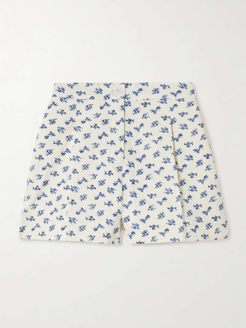 Thierry Colson Walt Embroidered Floral-print Cotton And Linen-blend Voile Shorts