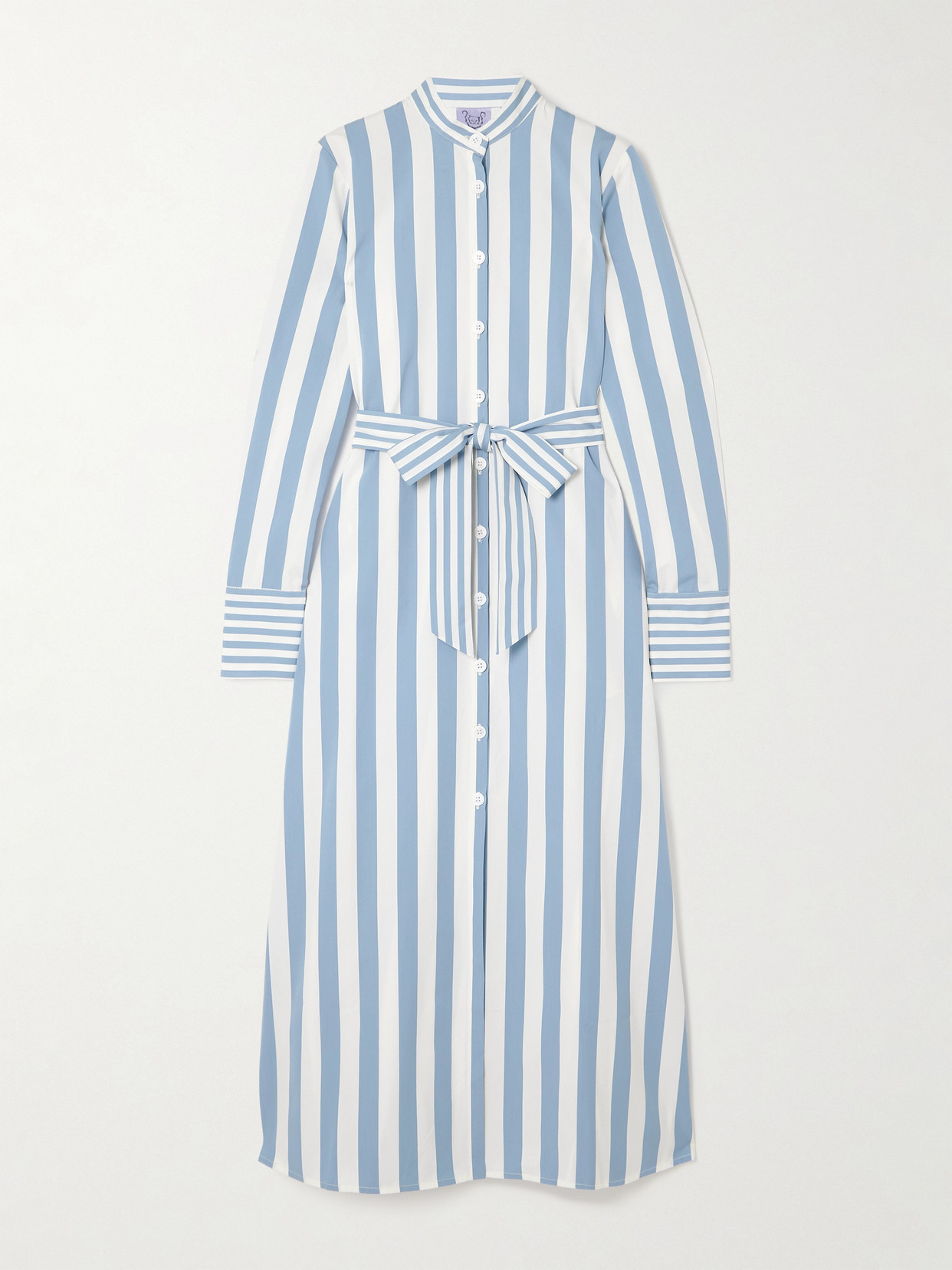 Thierry Colson Alla Belted Striped Cotton-poplin Maxi Shirt Dress In Blue