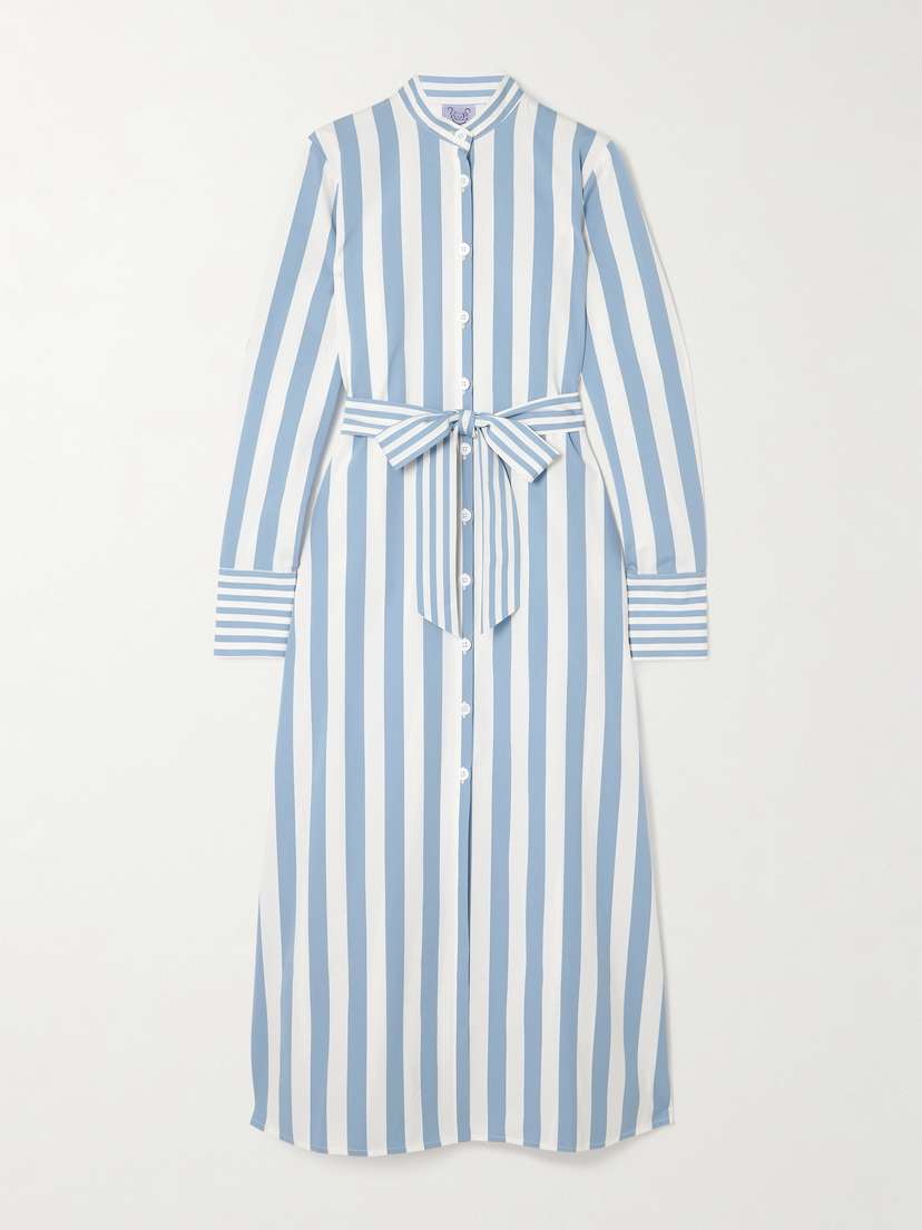 Thierry Colson Alla Belted Striped Cotton-poplin Maxi Shirt Dress