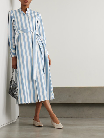 THIERRY COLSON Alla belted striped cotton-poplin maxi shirt dress