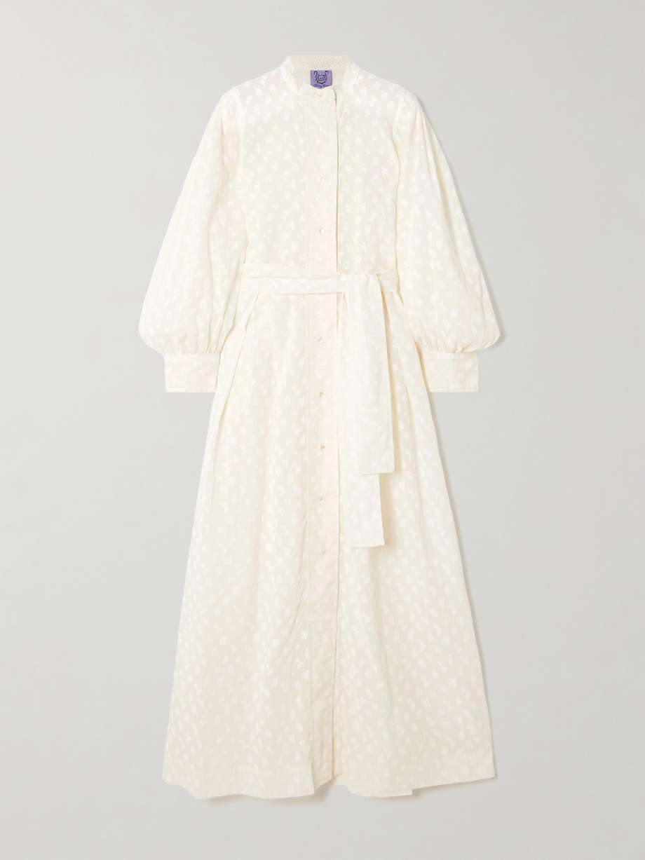 yvonne belted floral-print cotton-voile midi shirt dress