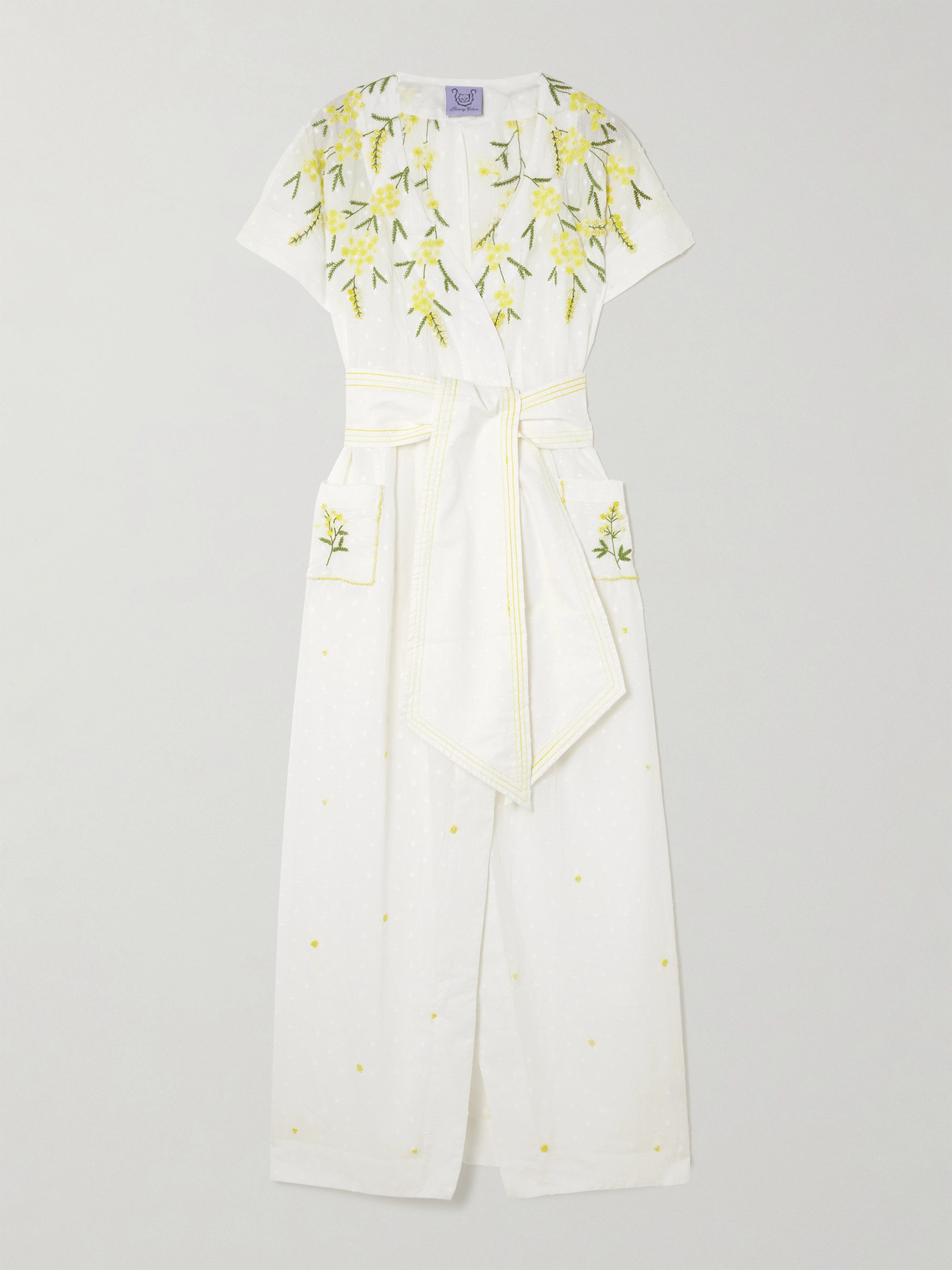 Thierry Colson Bead-embellished Belted Point D'esprit Cotton Midi Wrap Dress In White