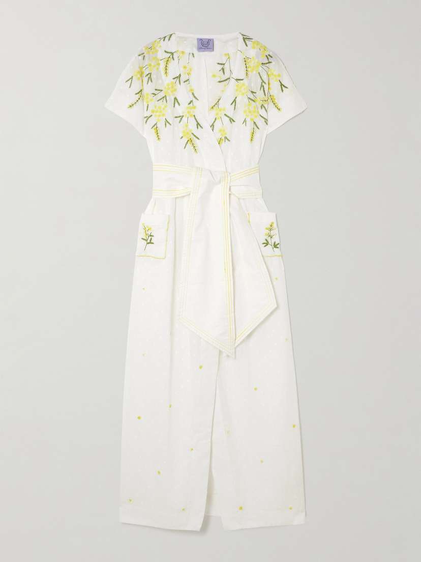 Thierry Colson Bead-embellished Belted Point D'esprit Cotton Midi Wrap Dress