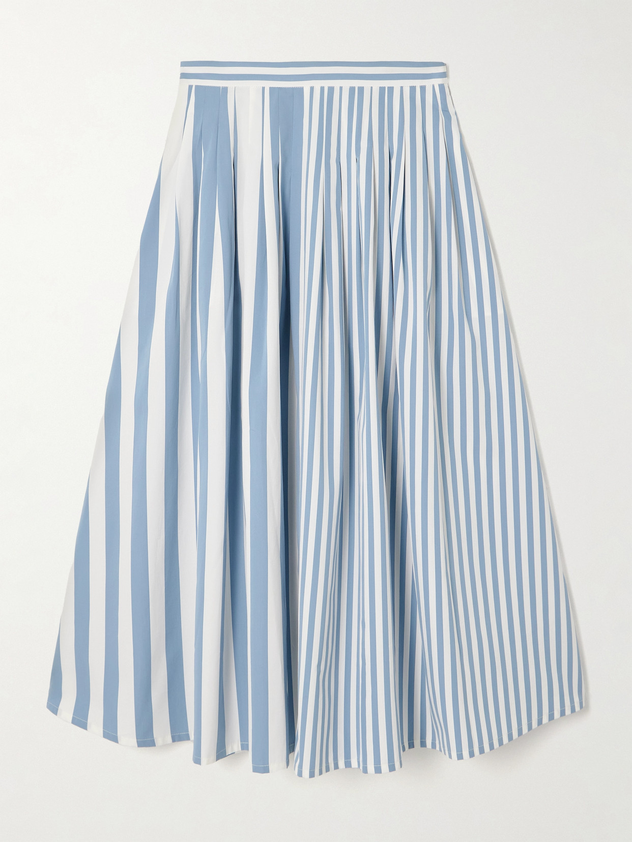 Thierry Colson Zazou Pleated Striped Cotton-poplin Midi Skirt In Blue