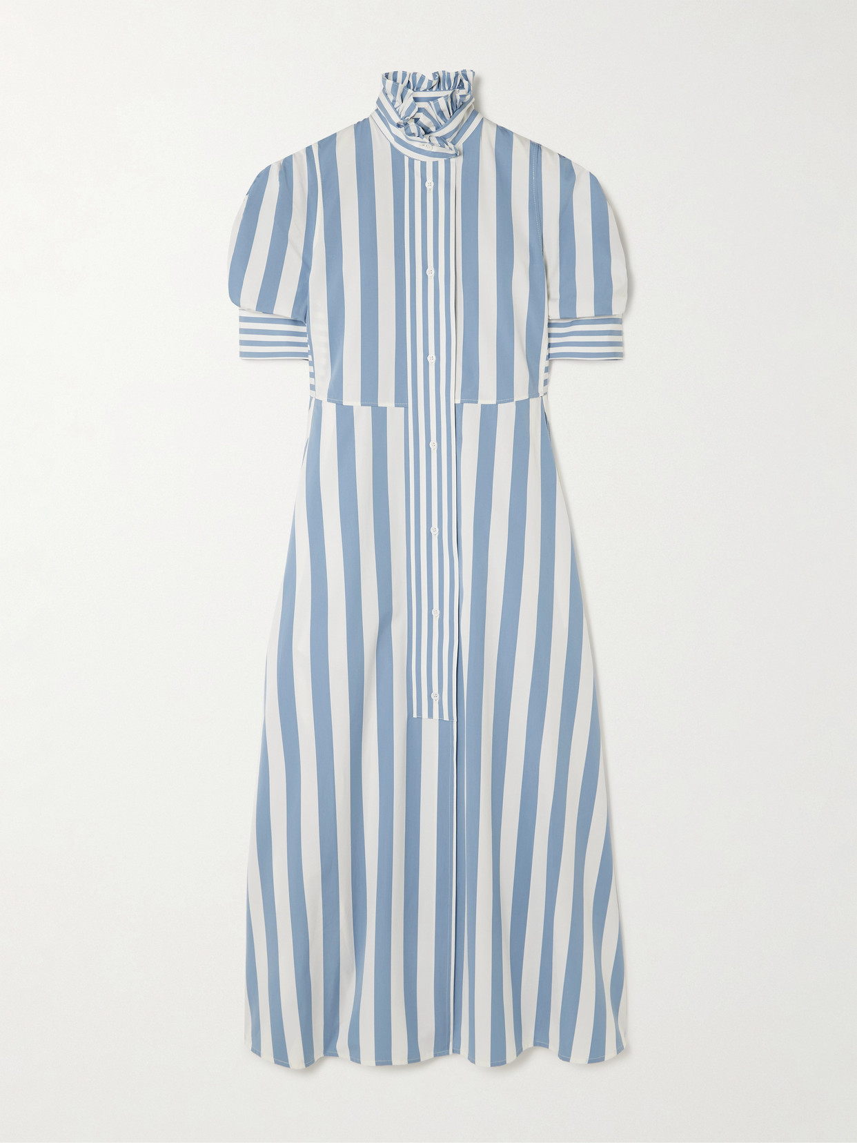 Thierry Colson Venetia Pleated Striped Cotton-poplin Midi Dress In Blue