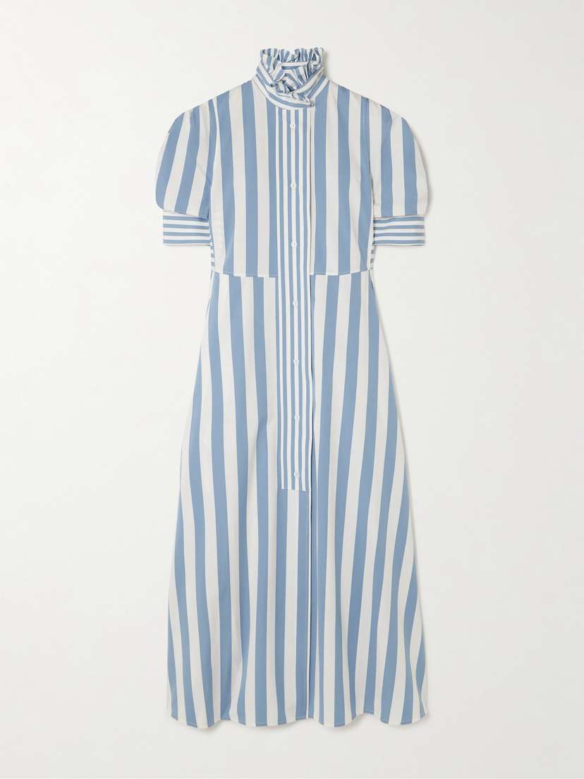 Thierry Colson Venetia Pleated Striped Cotton-poplin Midi Dress