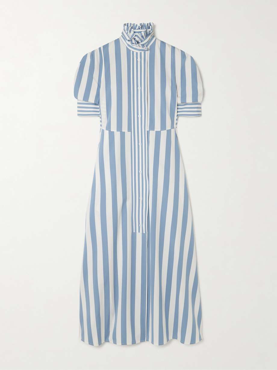 venetia pleated striped cotton-poplin midi dress