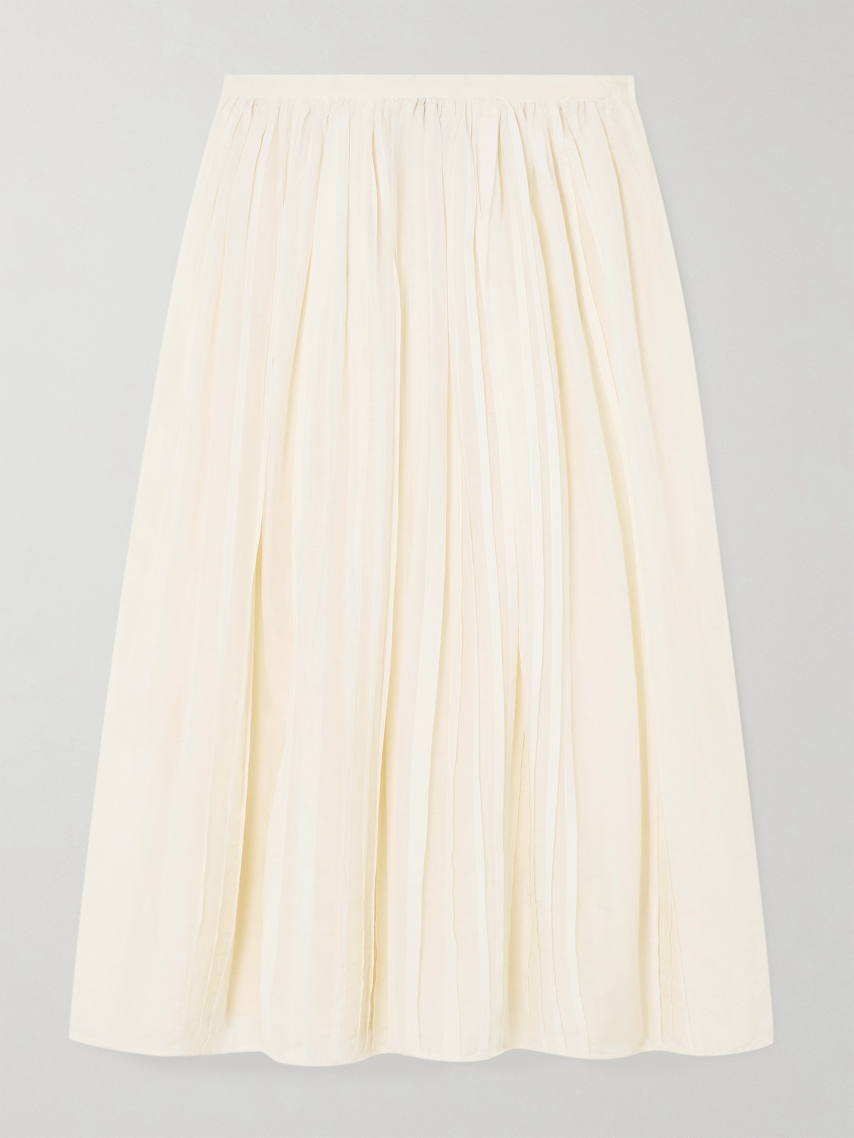 Thierry Colson Pintucked Cotton And Silk-blend Voile Midi Skirt In Off-white