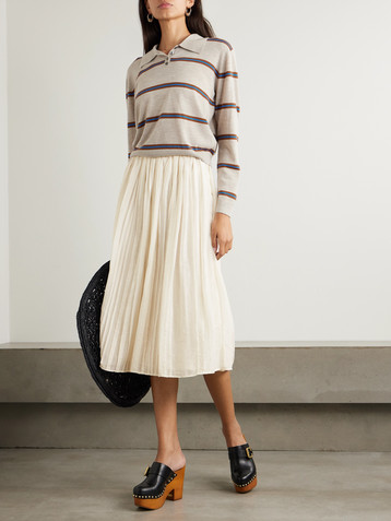 THIERRY COLSON Pintucked cotton and silk-blend voile midi skirt
