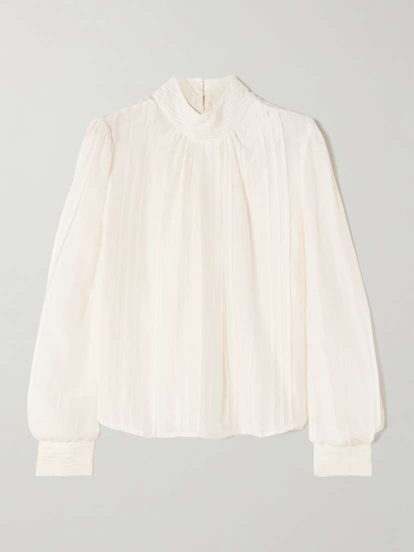 Thierry Colson Teresa Pintucked Cotton And Silk-blend Voile Turtleneck Blouse
