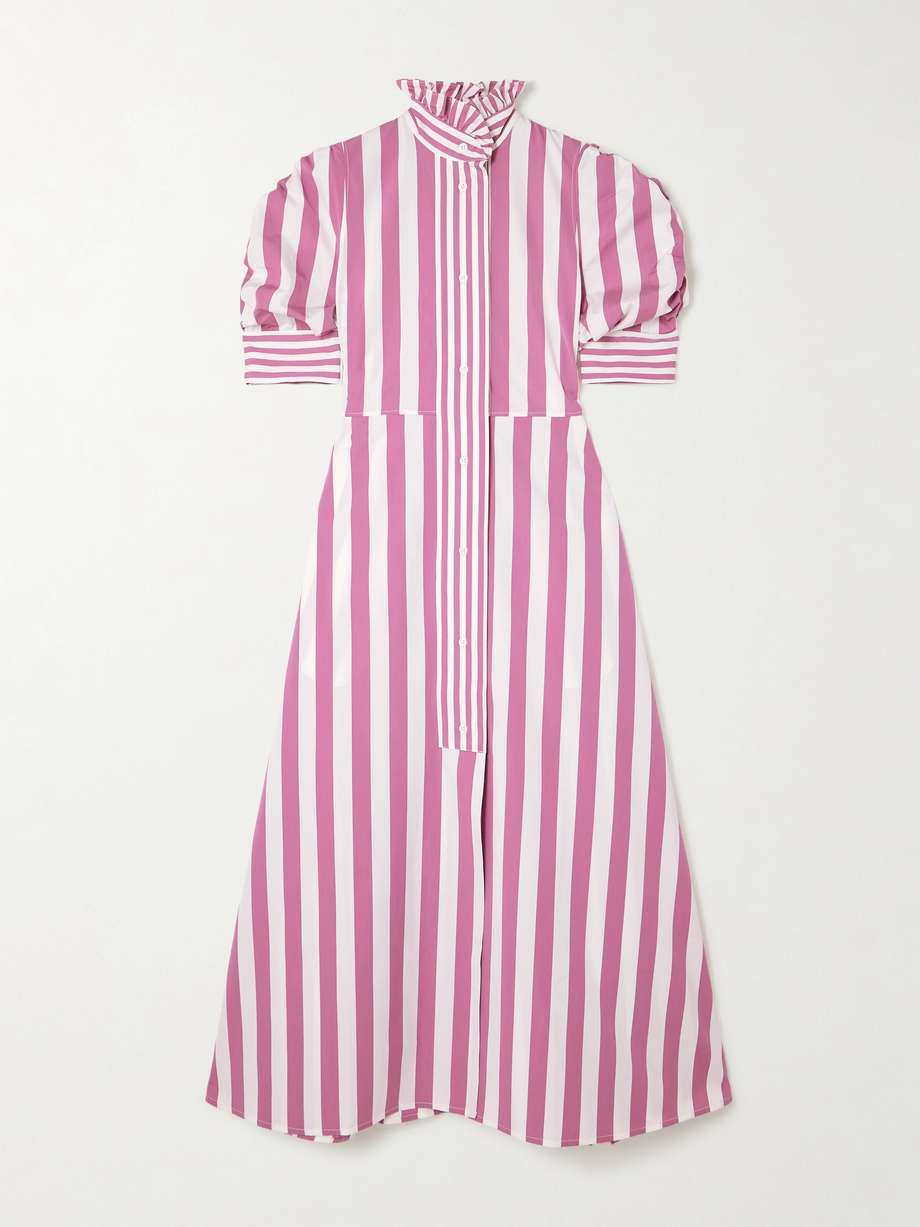 venetia ruffled striped cotton-poplin midi dress