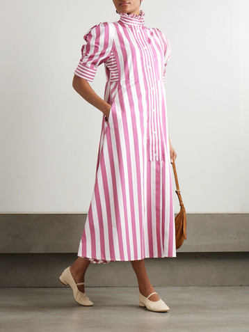 THIERRY COLSON Venetia ruffled striped cotton-poplin midi dress