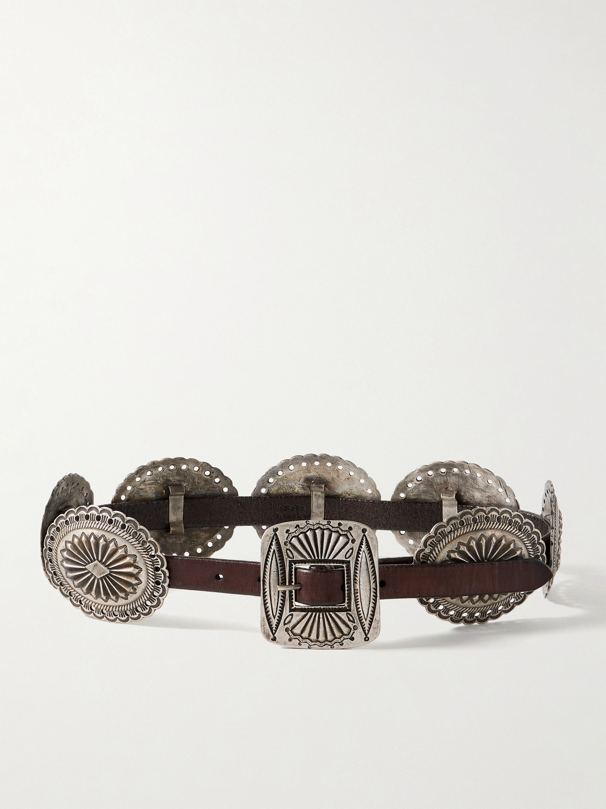 Polo Ralph Lauren - Embellished Distressed Leather Belt - Light brown