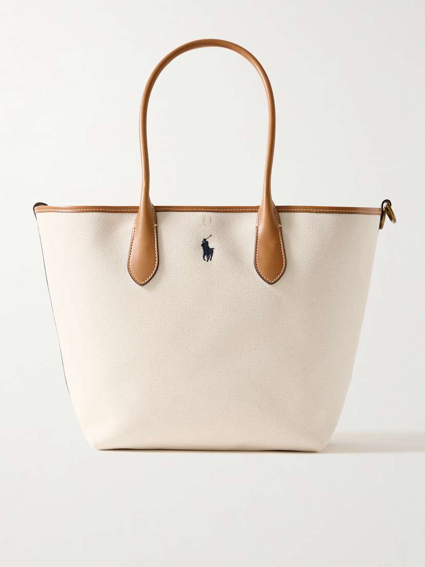Polo Ralph Lauren Bellport Medium Leather-trimmed Embroidered Cotton-canvas Tote