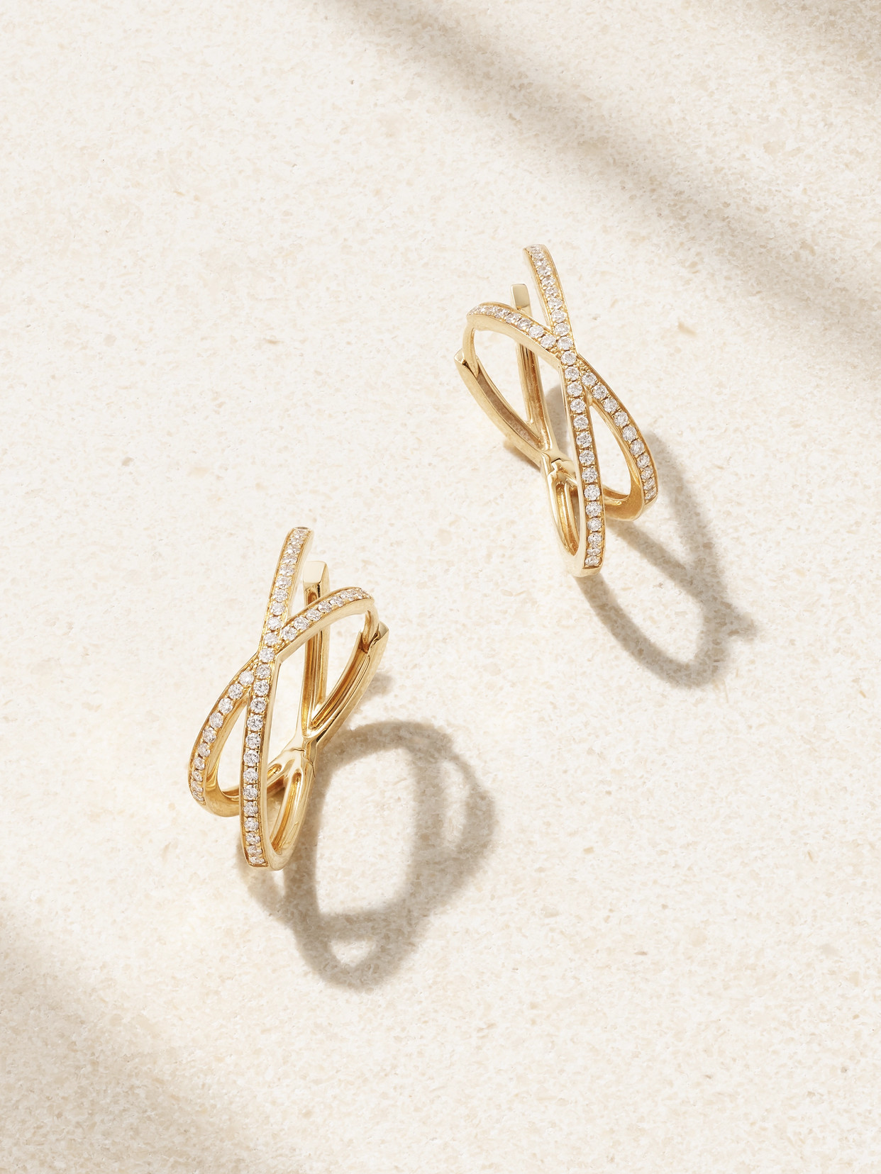 Eva Fehren Medium Yellow Gold And Diamond Orbit X Hoop Earrings In Gold