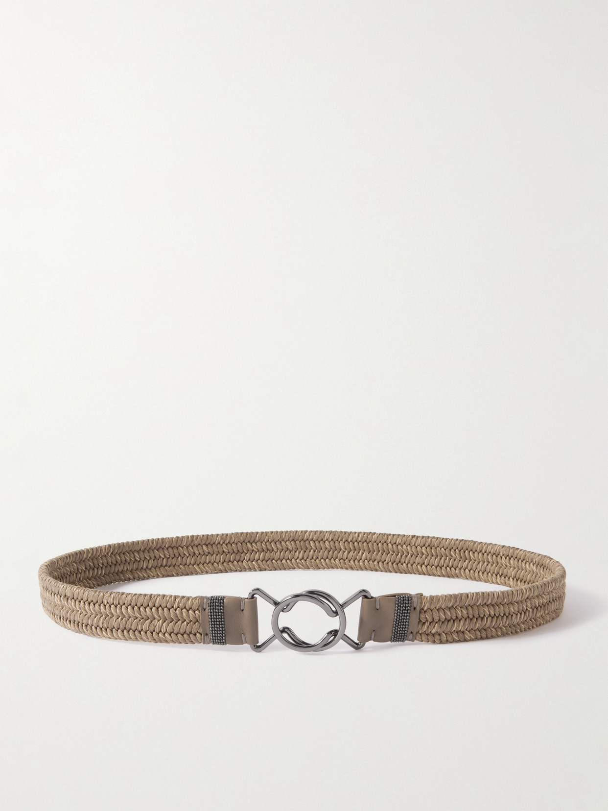 Brunello Cucinelli - Bead-embellished Leather-trimmed Braided Cotton-blend Belt - Beige