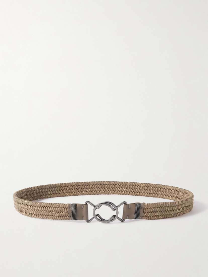 Brunello Cucinelli Bead-embellished eather-trimmed Braided Cotton-blend Belt