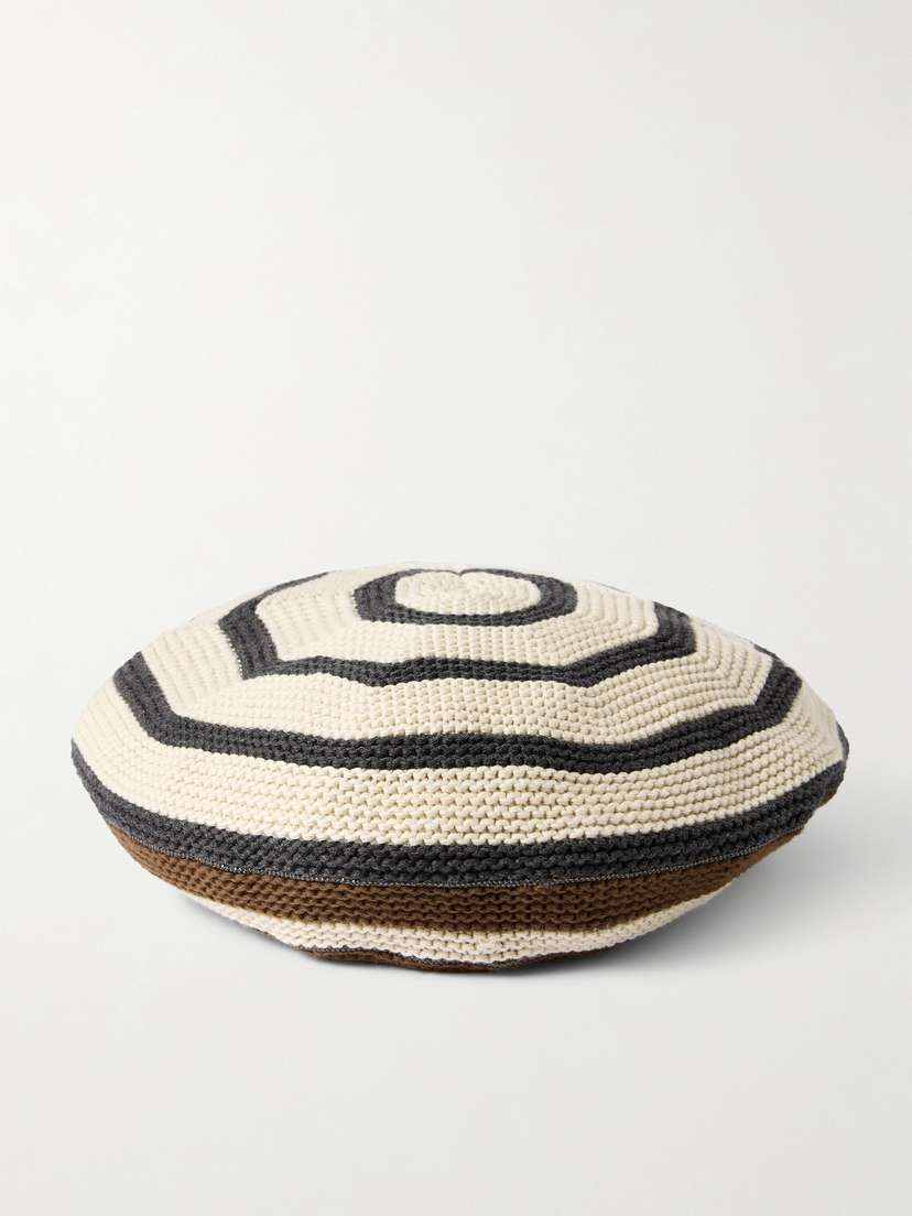 Brunello Cucinelli Bead-embellished Striped Cotton Beret