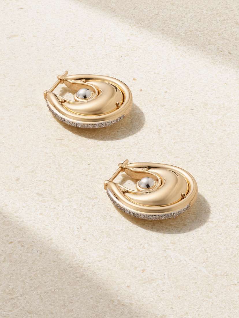 L’Atelier Nawbar Diana Big 18-karat Gold, Rhodium-plated And Diamond Earrings