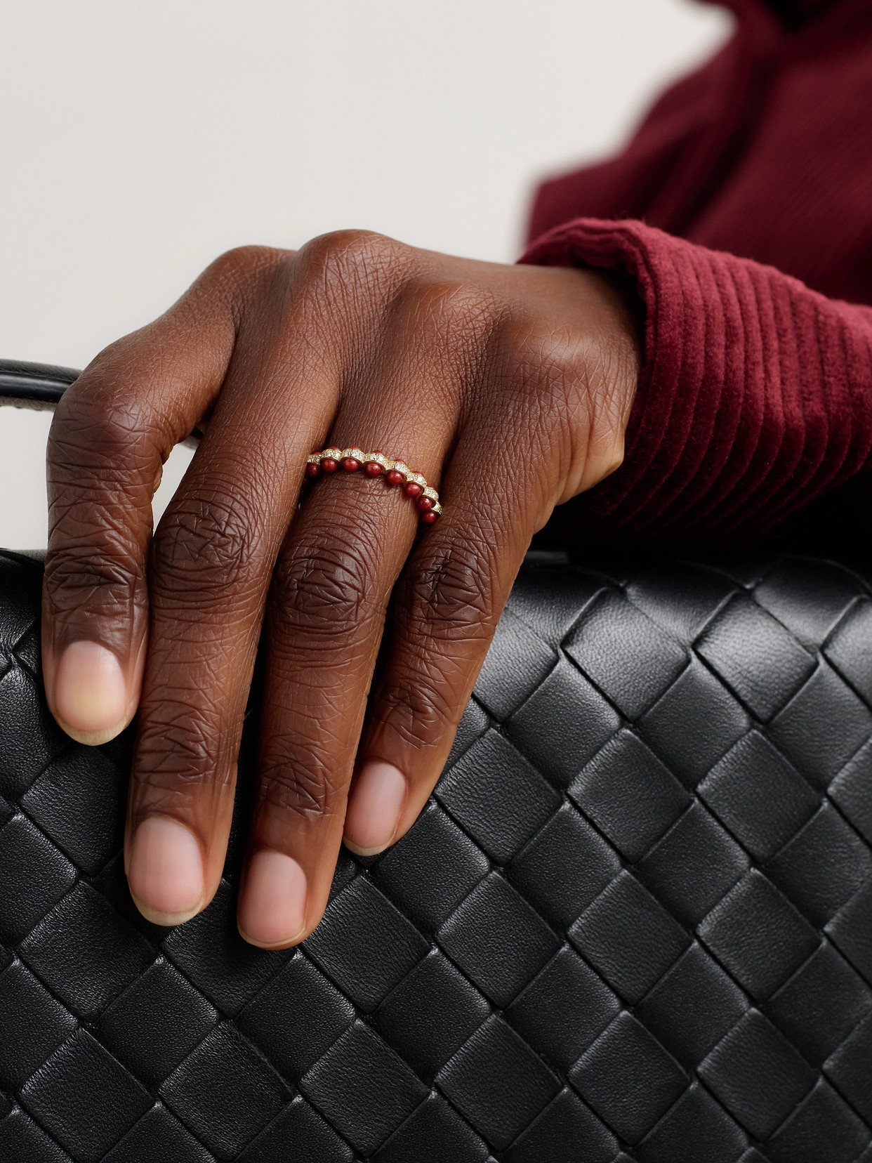 L'atelier Nawbar The Rubidium 18-karat Gold, Diamond And Enamel Ring In Burgundy