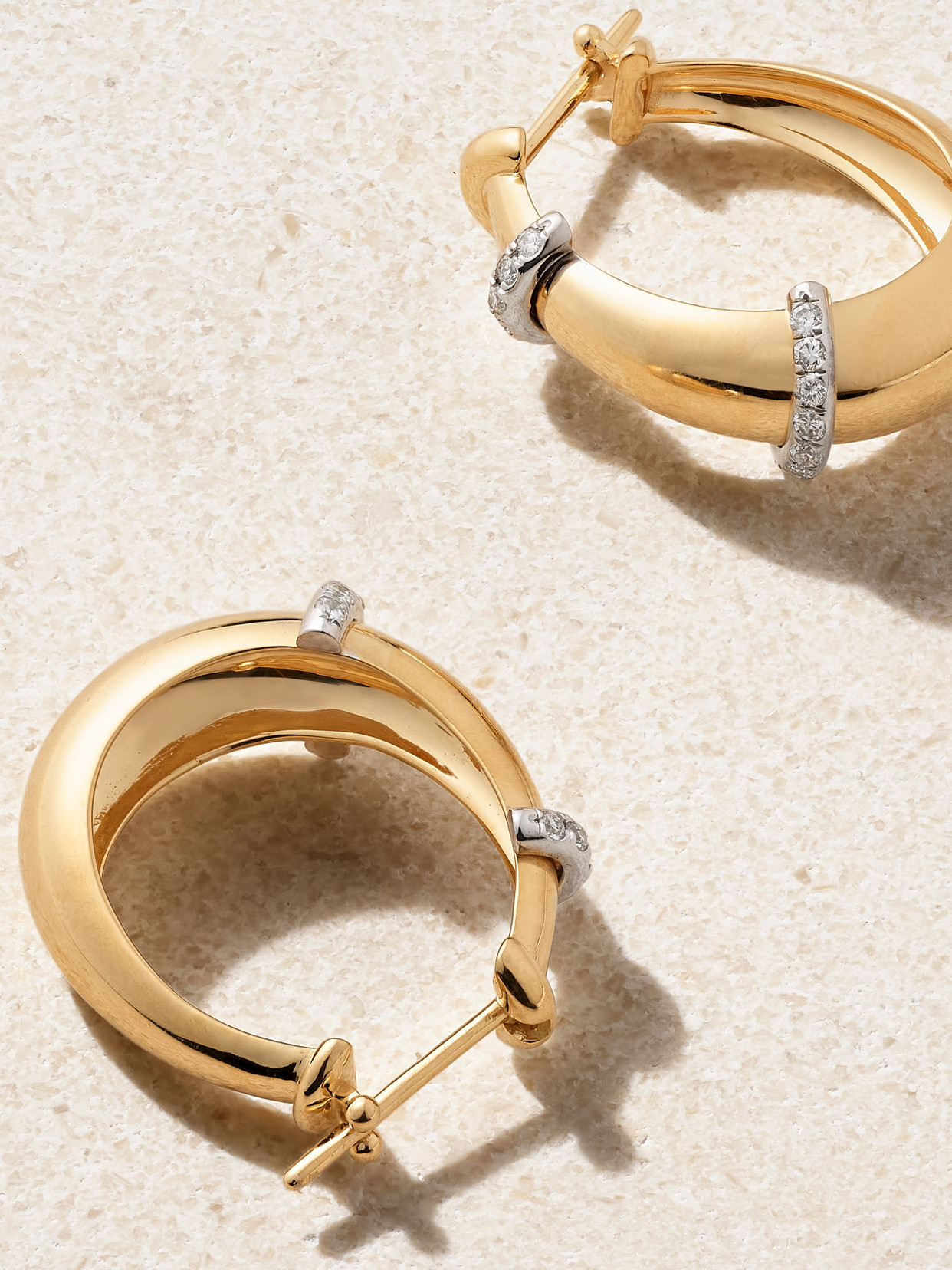 L'atelier Nawbar Buoy 18-karat Yellow And Rhodium-plated White Gold Diamond Hoop Earrings In Gold