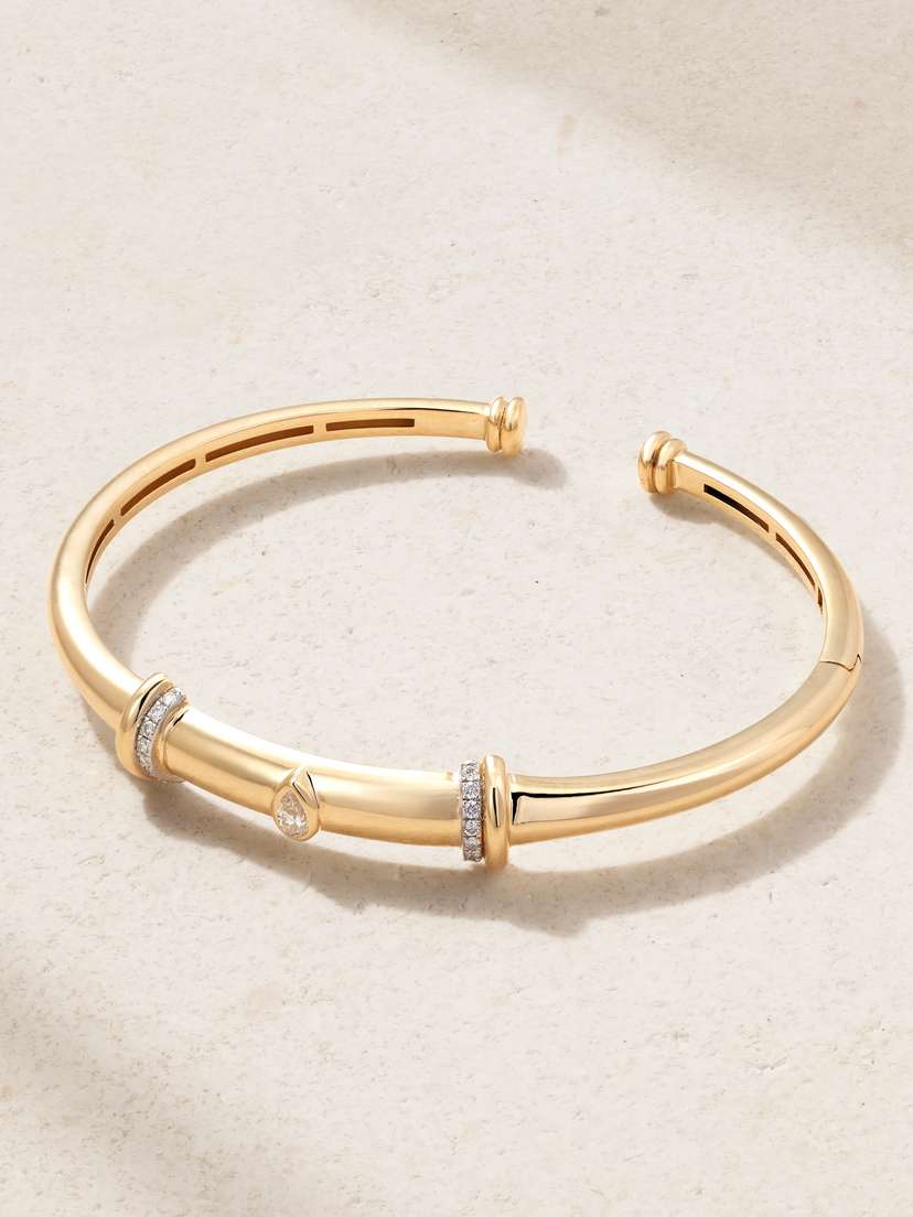 L’Atelier Nawbar Warrior 18-karat Gold, Rhodium-plated And Diamond Bangle