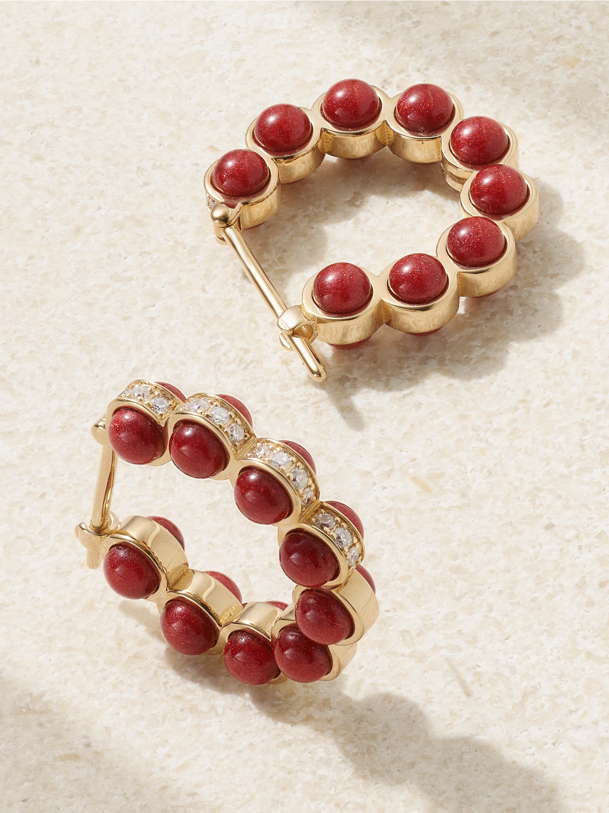 L'atelier Nawbar The Rubidium 18-karat Gold, Enamel And Diamond Hoop Earrings In Burgundy