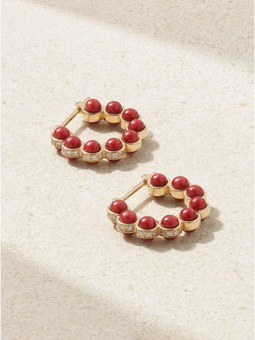 L’Atelier Nawbar The Rubidium 18-karat Gold, Enamel And Diamond Hoop Earrings