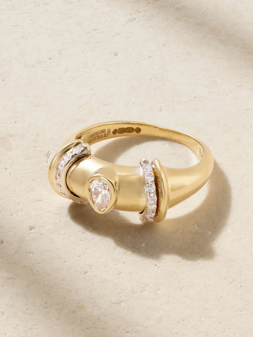 L’Atelier Nawbar Warrior Drop Rhodium-plated 18-karat Gold Diamond Ring