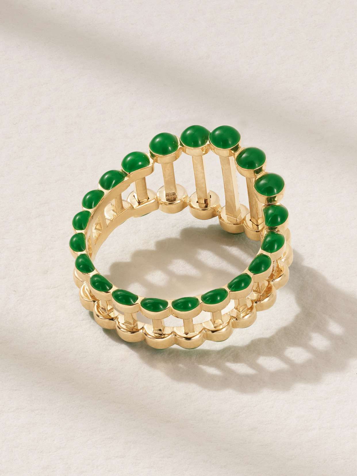 L'atelier Nawbar The Little Twiggy 18-karat Gold, Diamond And Enamel Ring In Green