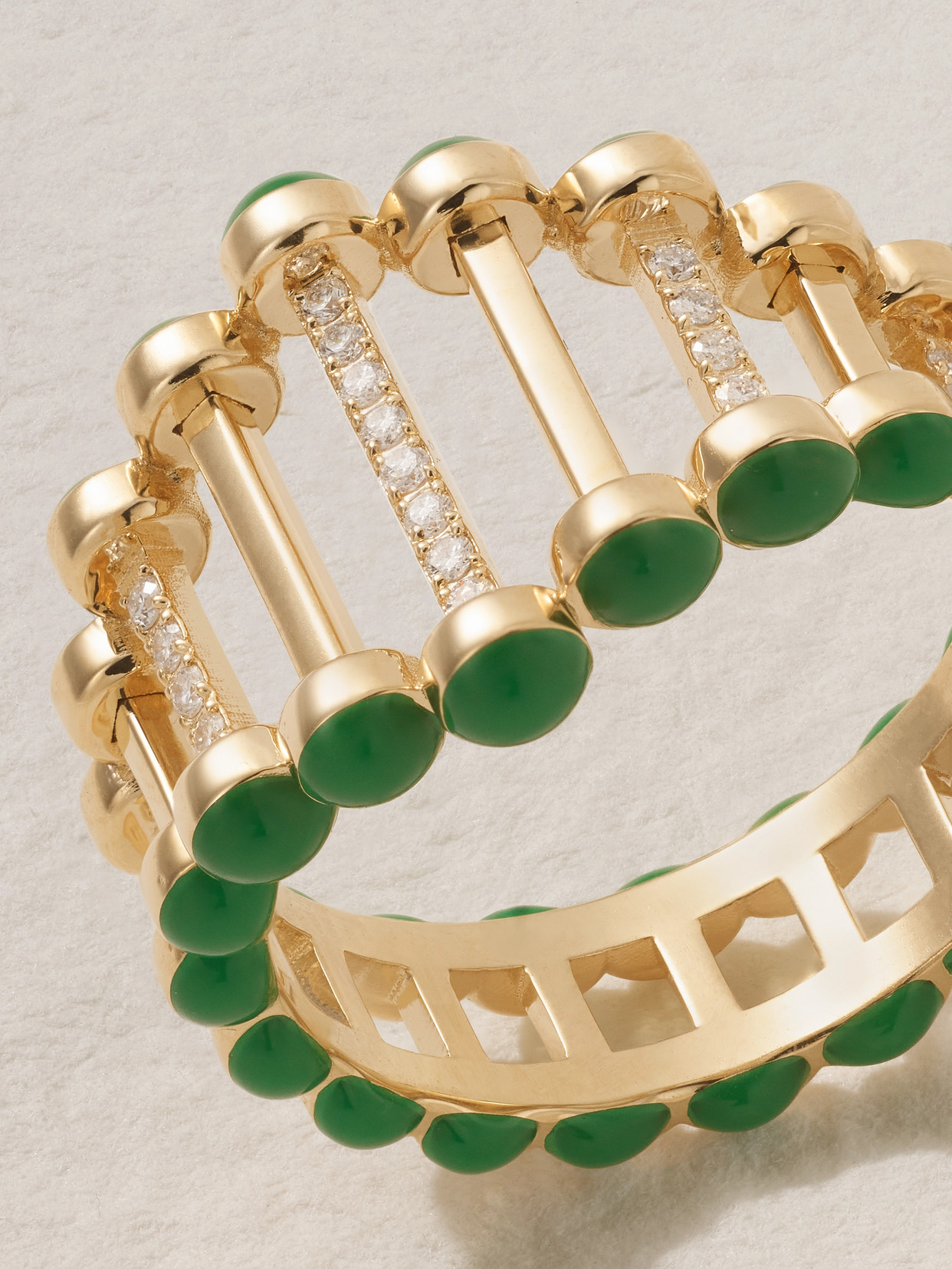 L'atelier Nawbar The Little Twiggy 18-karat Gold, Diamond And Enamel Ring In Green