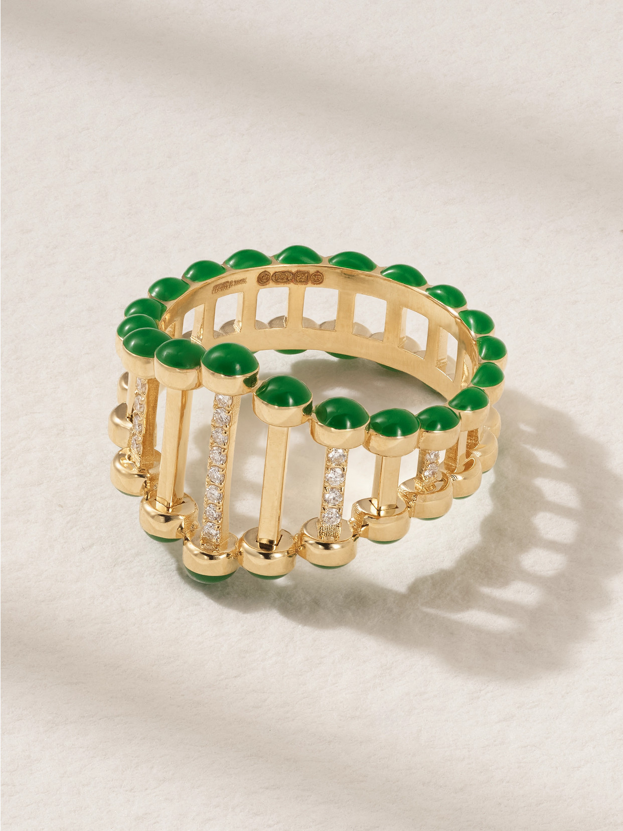 L'atelier Nawbar The Little Twiggy 18-karat Gold, Diamond And Enamel Ring In Green