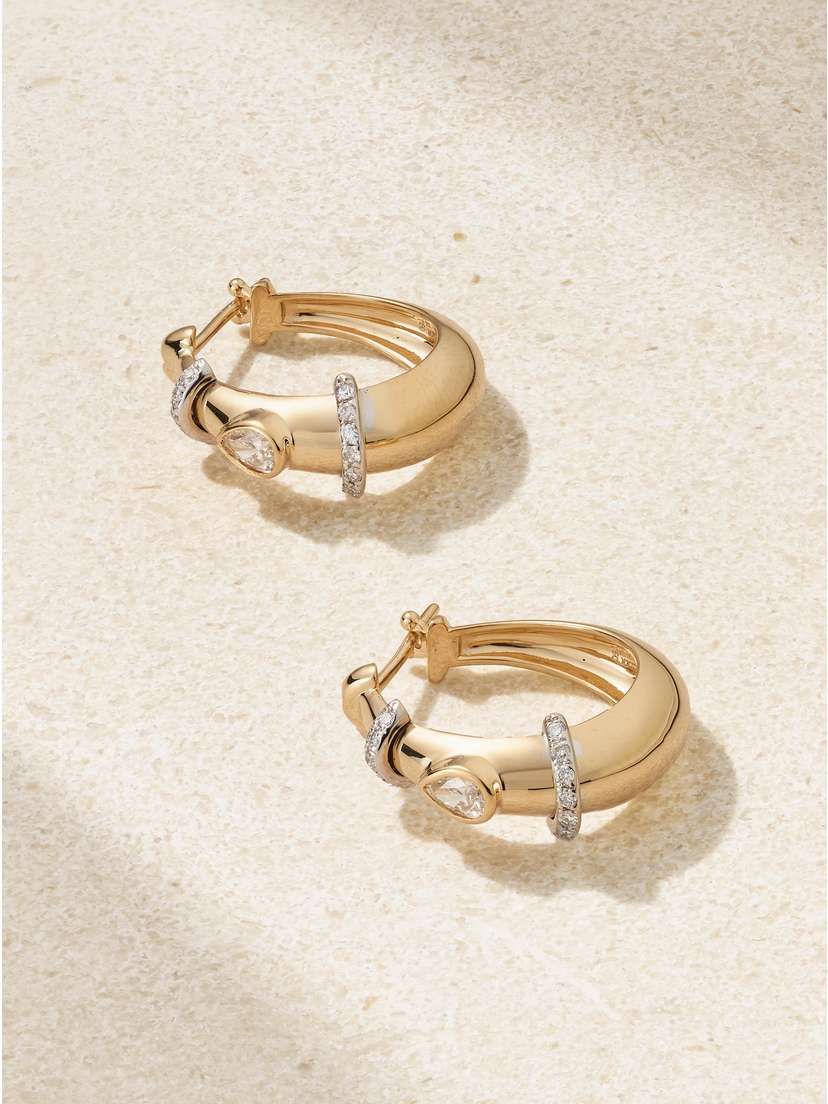 L’Atelier Nawbar Buoy 18-karat Yellow And Rhodium-plated White Gold Diamond Hoop Earrings