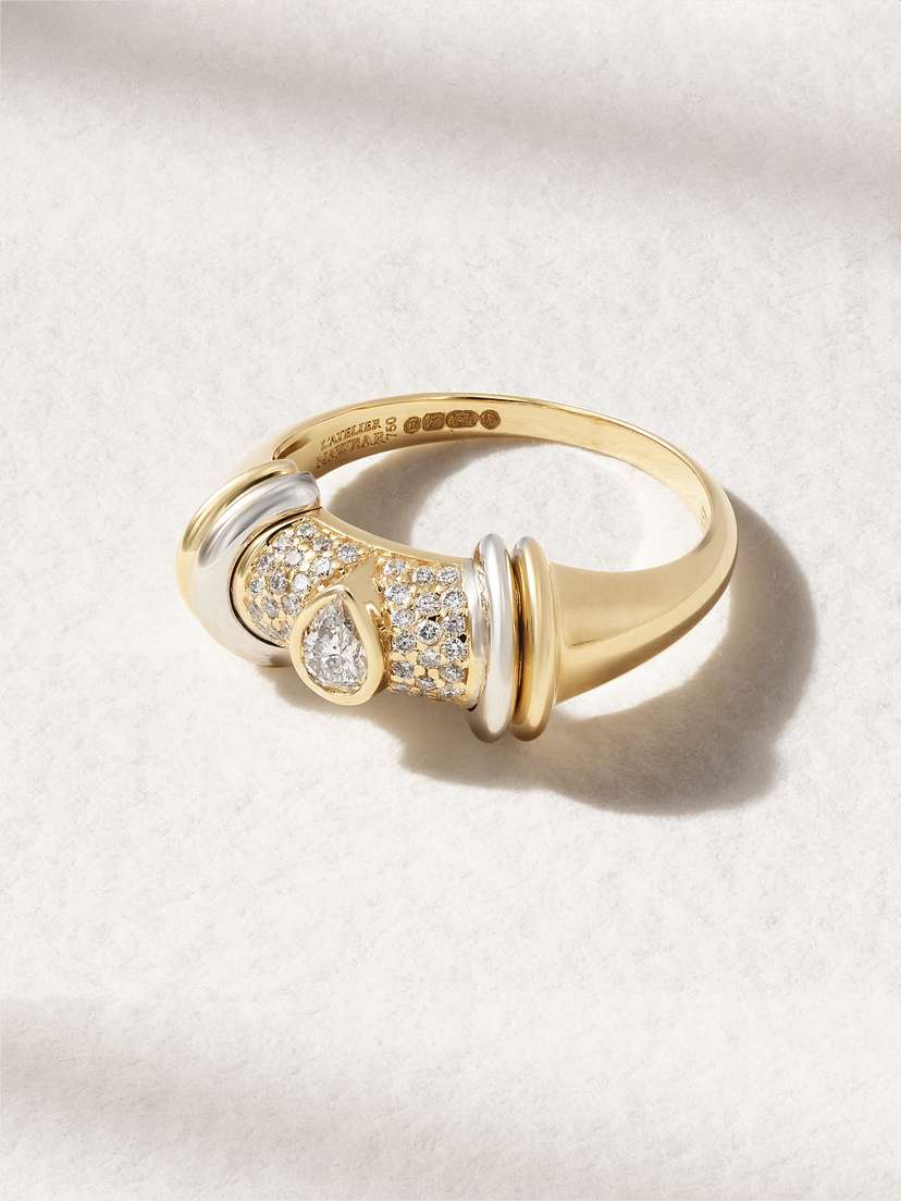 L’Atelier Nawbar Warrior Drop Rhodium-plated 18-karat Gold Diamond Ring