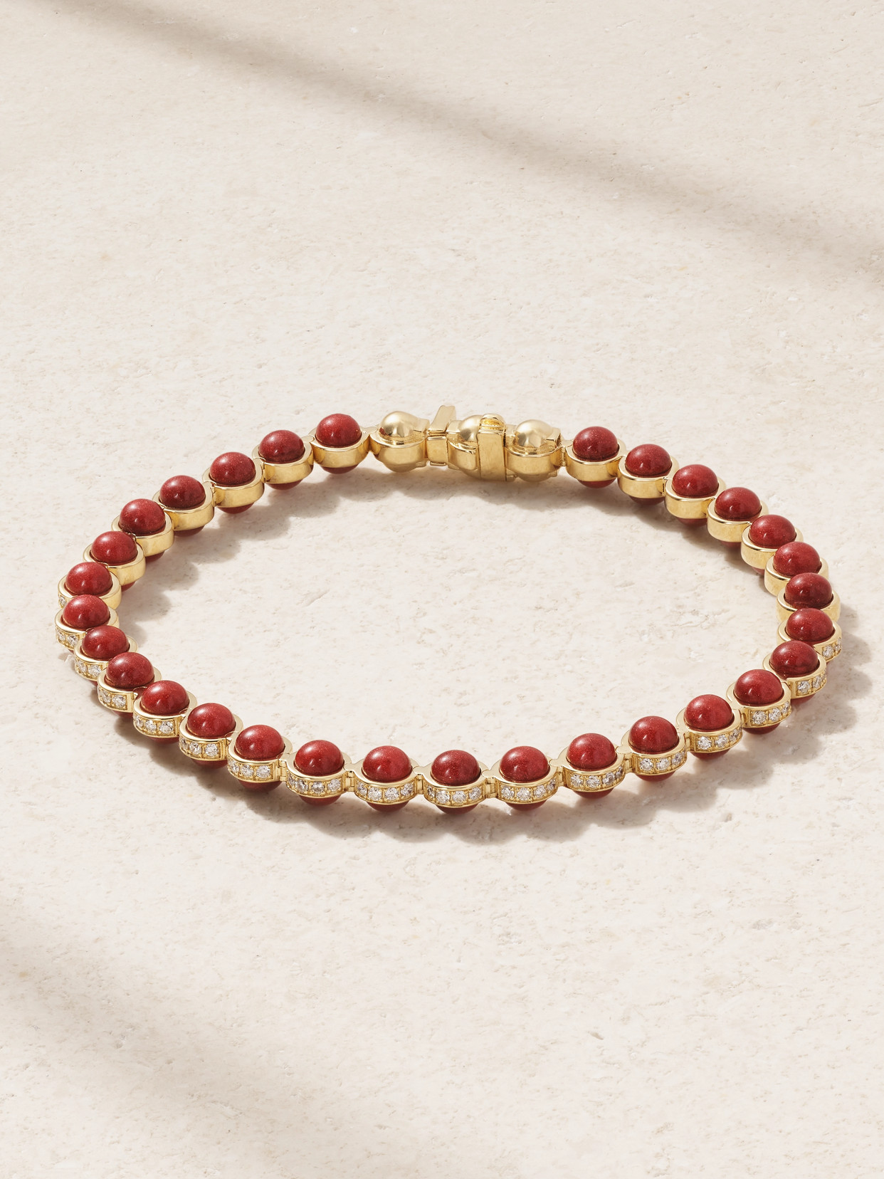 L'atelier Nawbar The Atom 18-karat Gold, Diamond And Enamel Tennis Bracelet In Burgundy