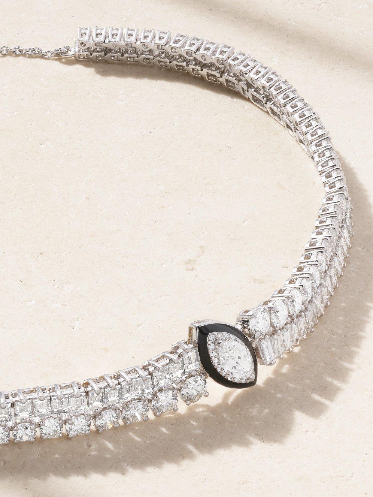 Kamyen 18-karat White Gold, Diamond And Enamel Necklace In Silver