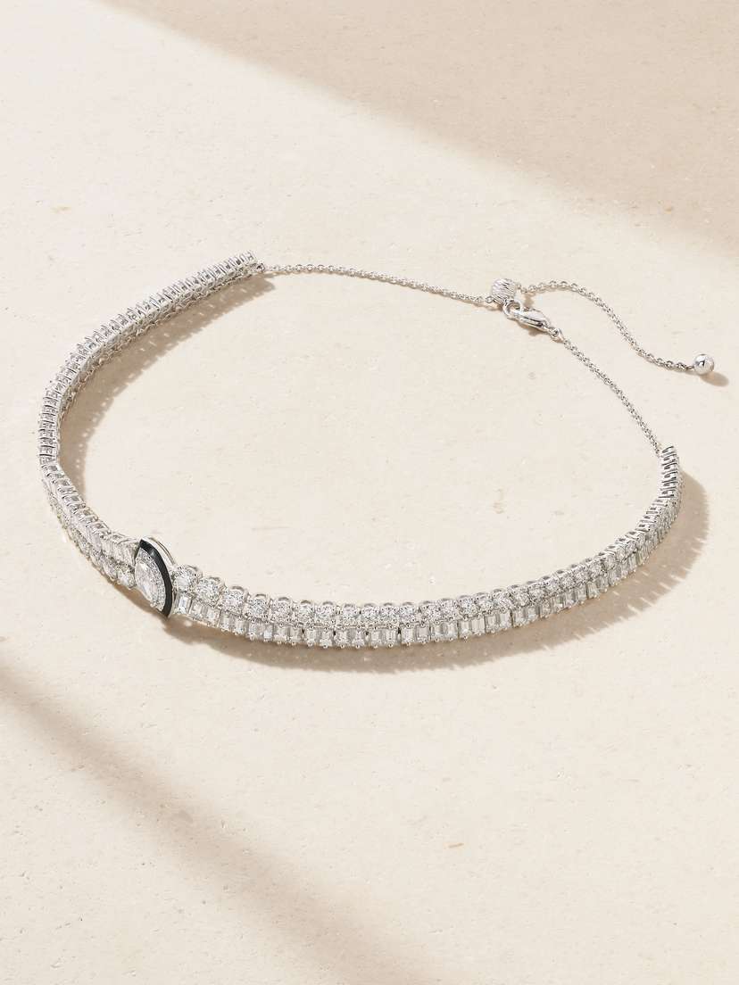 Kamyen 18-karat White Gold, Diamond And Enamel Necklace