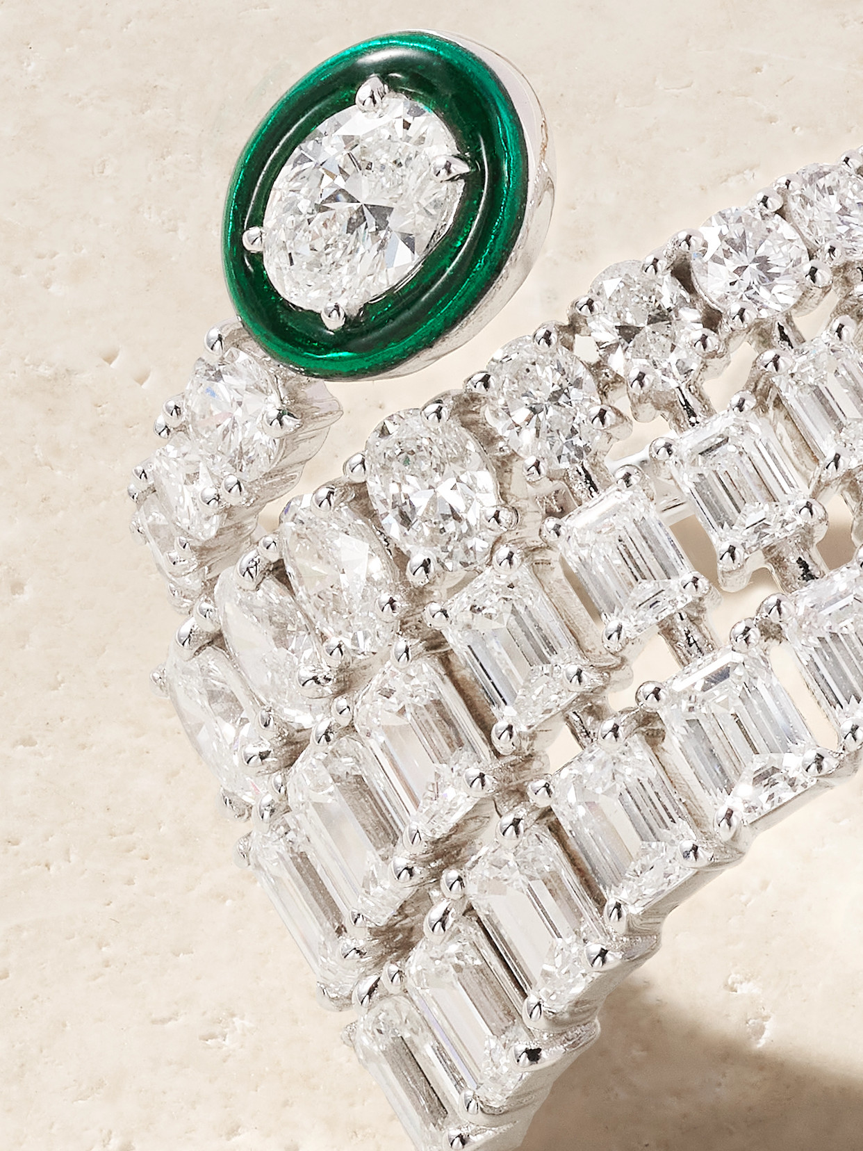 Kamyen 18-karat White Gold, Diamond And Enamel Ring In Green