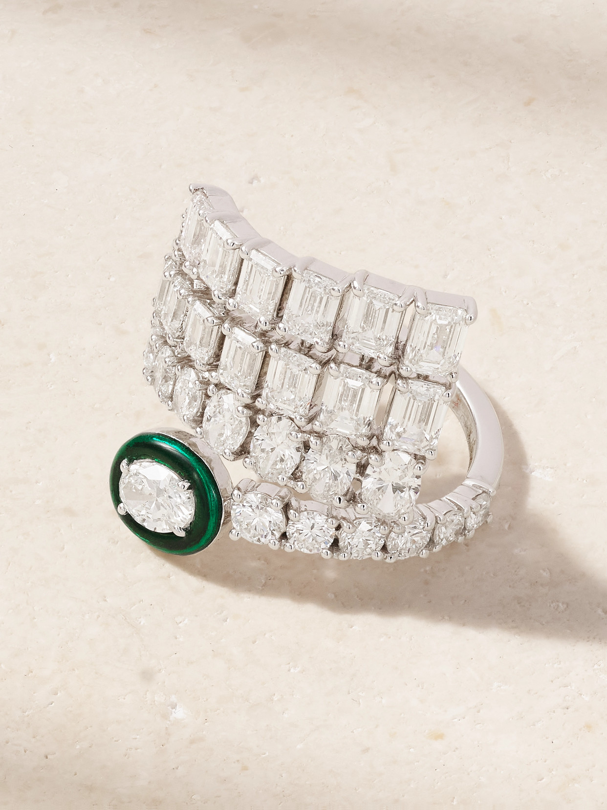 Kamyen 18-karat White Gold, Diamond And Enamel Ring In Green