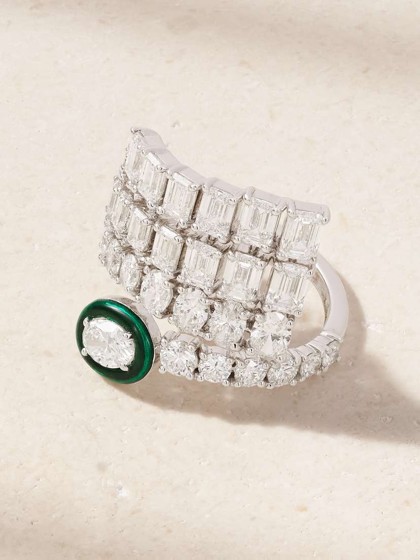 Kamyen 18-karat White Gold, Diamond And Enamel Ring