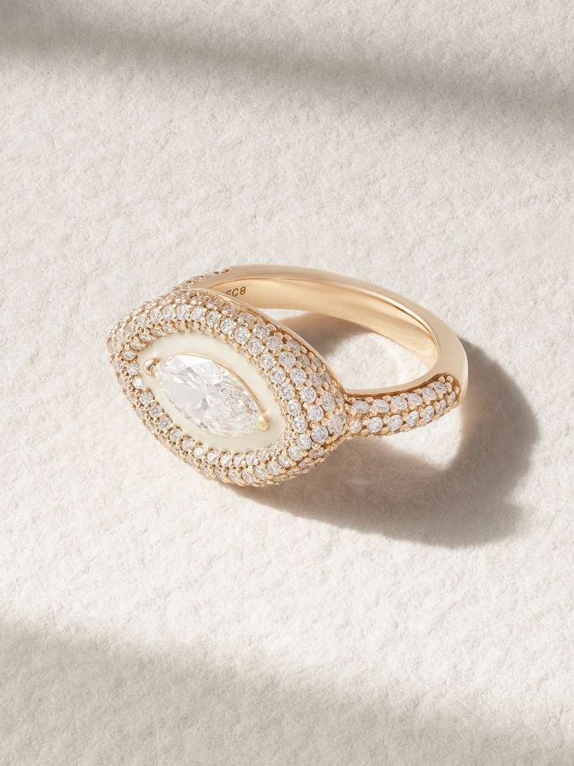 Kamyen 18-karat Rose Gold, Diamond And Enamel Pinky Ring