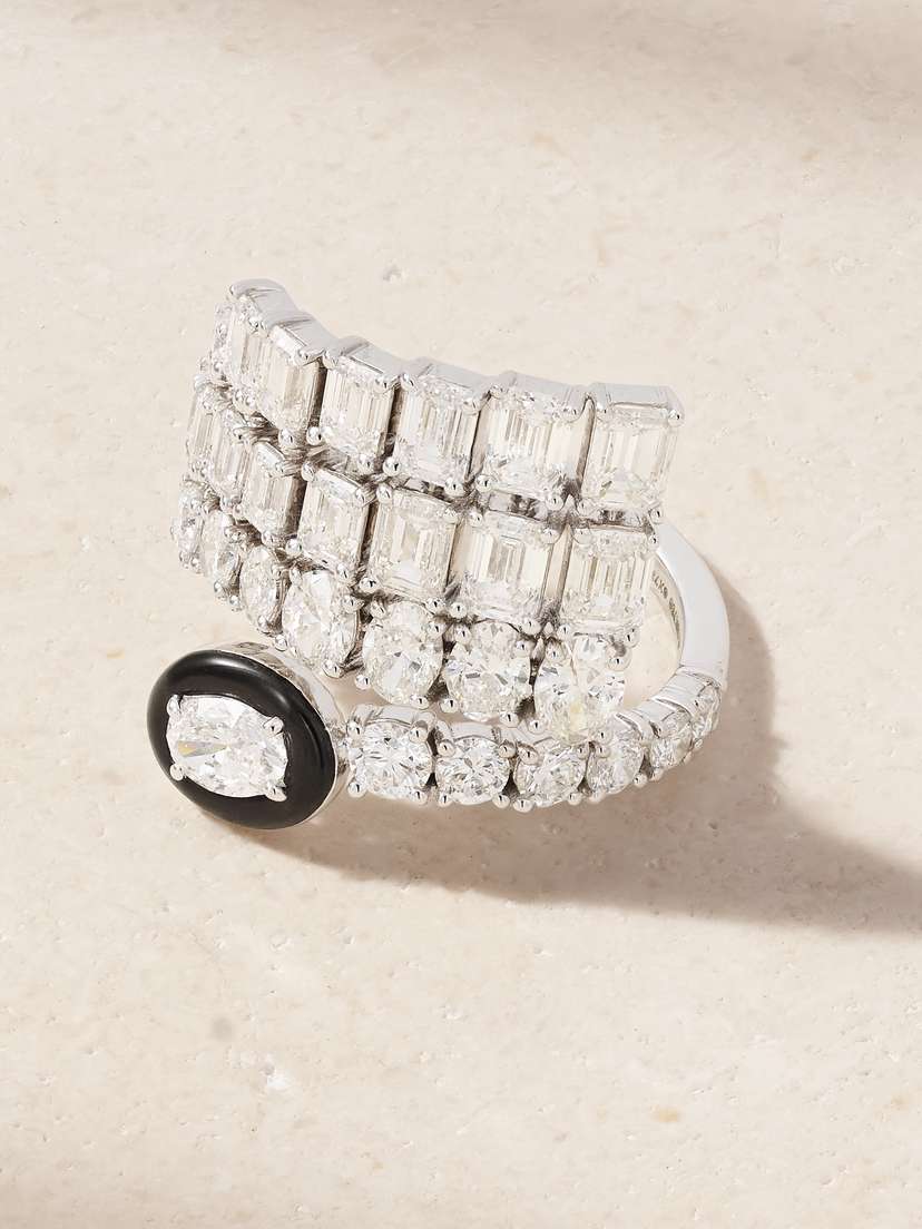 Kamyen 18-karat White Gold, Diamond And Enamel Ring
