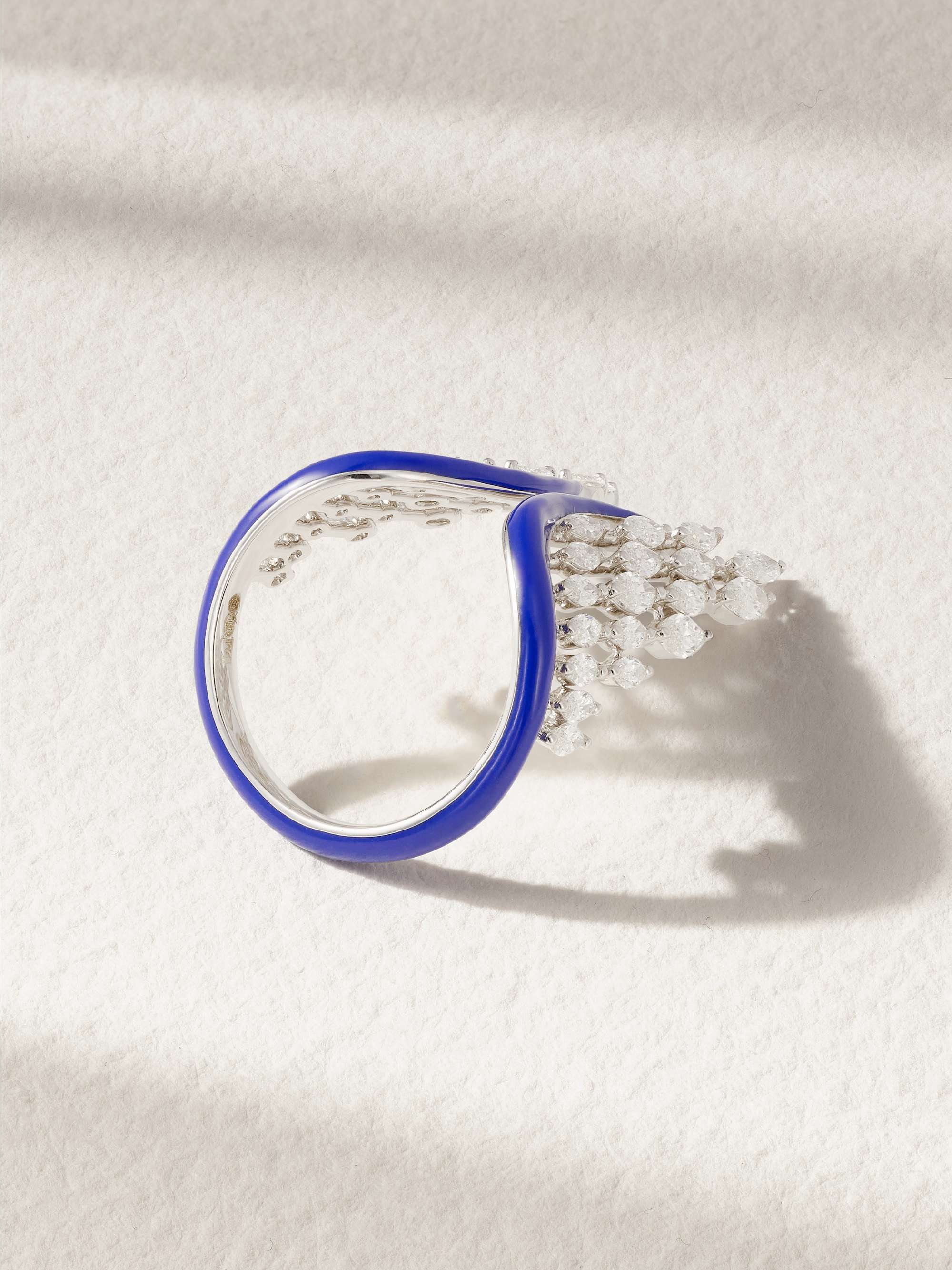 KAMYEN 18-karat white gold, diamond and enamel ring