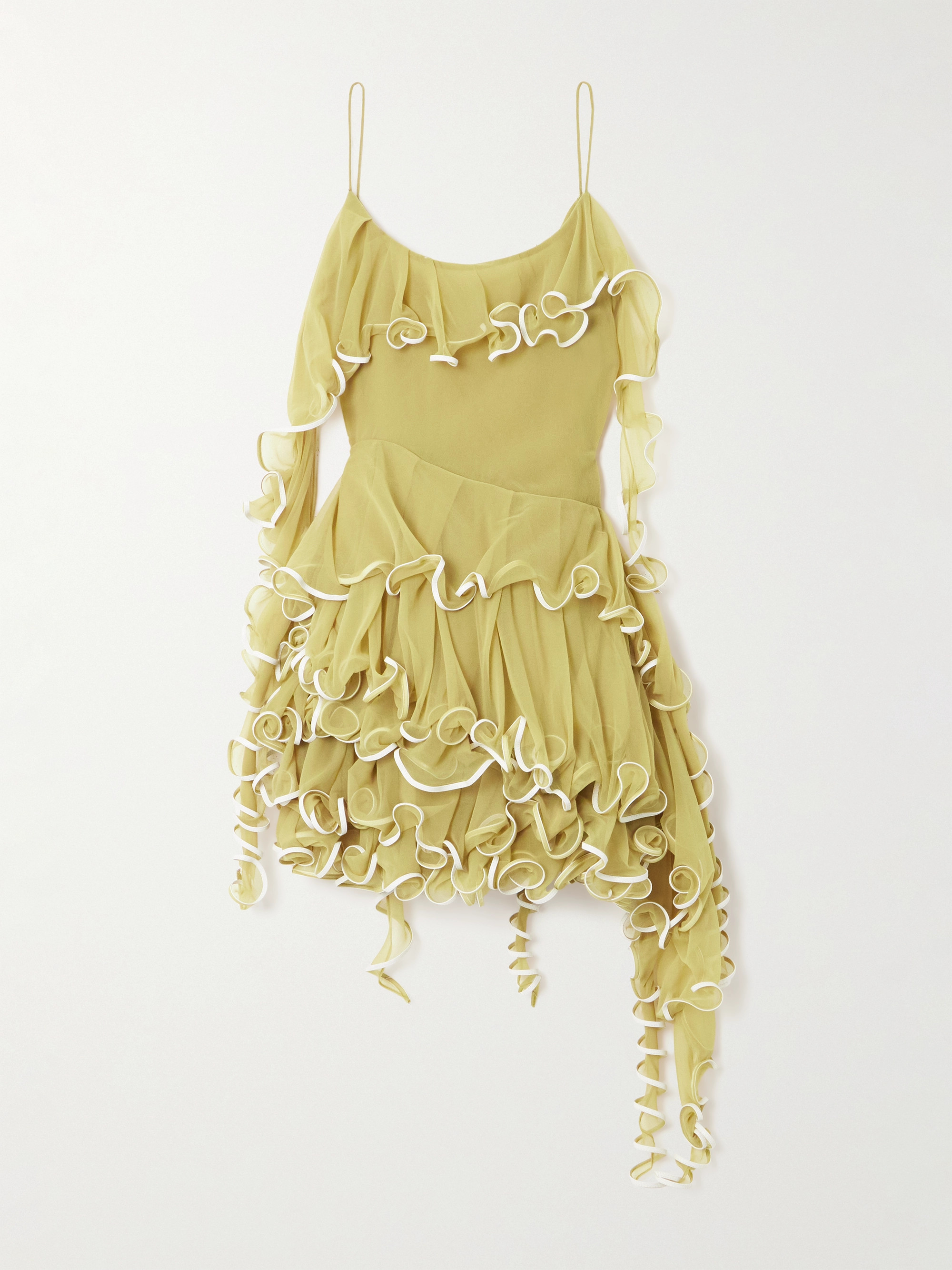 Tory Burch Jellyfish ruffled leather-trimmed chiffon mini dress