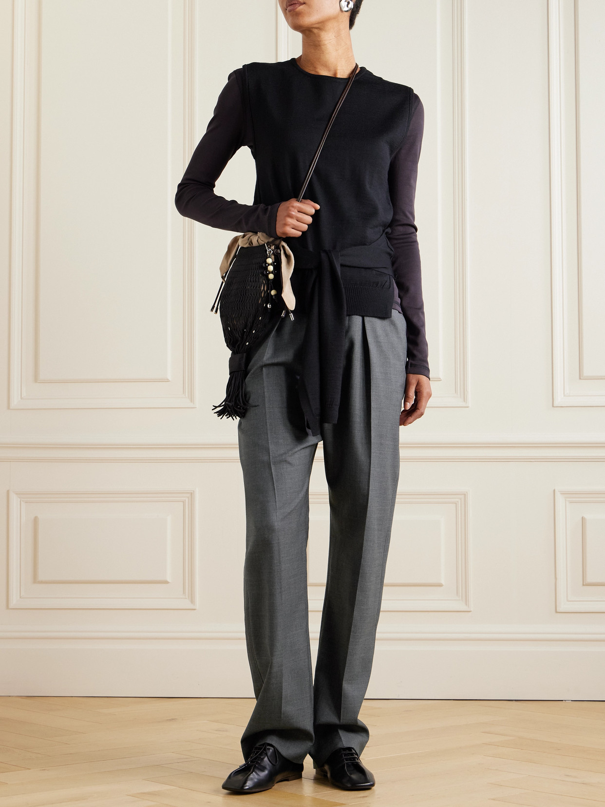 Lemaire Pleated Grain De Poudre Wool Straight-leg Pants In Gray