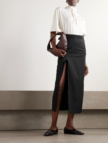 Lemaire Buckled wool-blend midi skirt