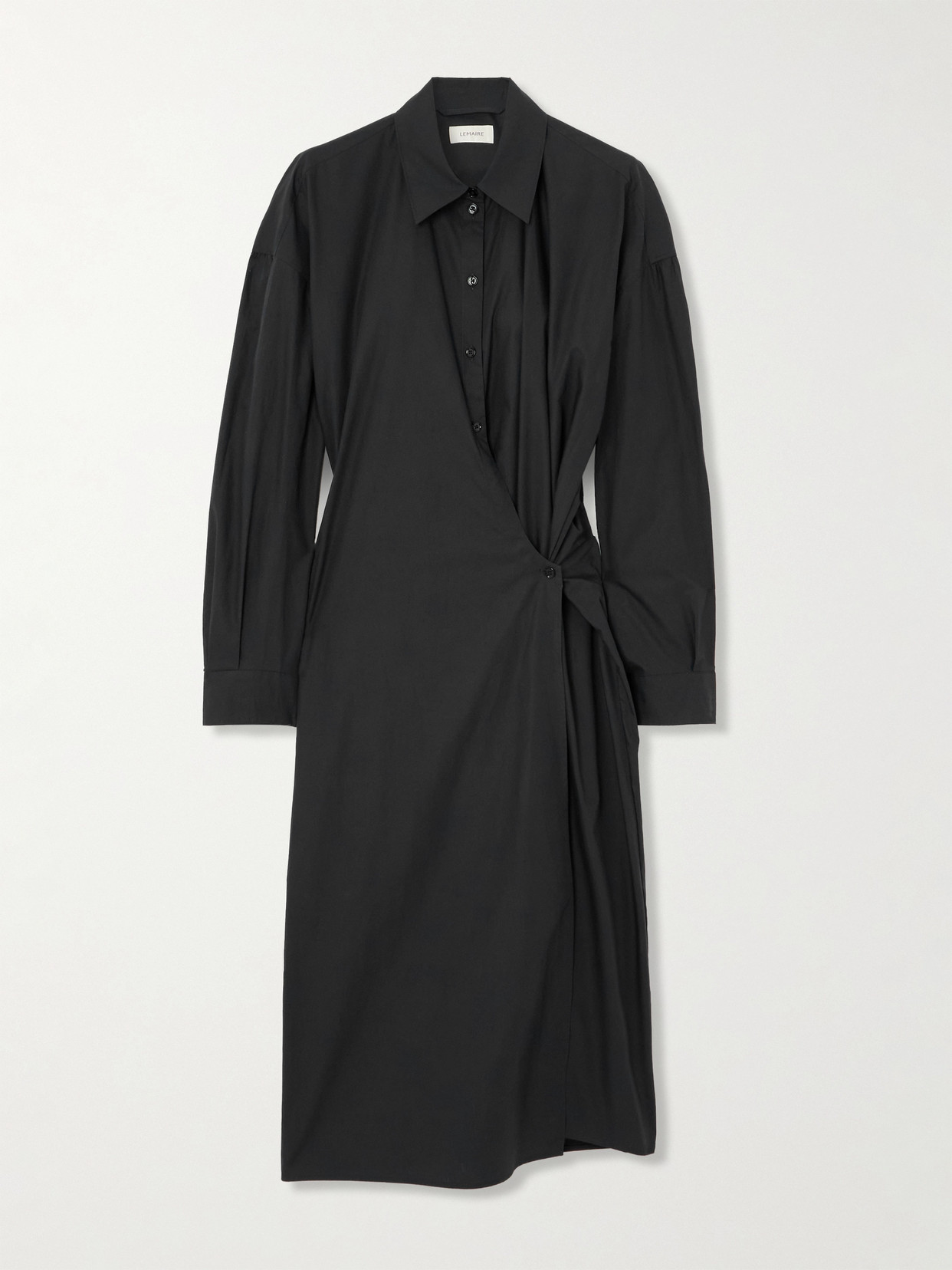 Lemaire Straight Collar Twisted Dress With Side Knot In Black