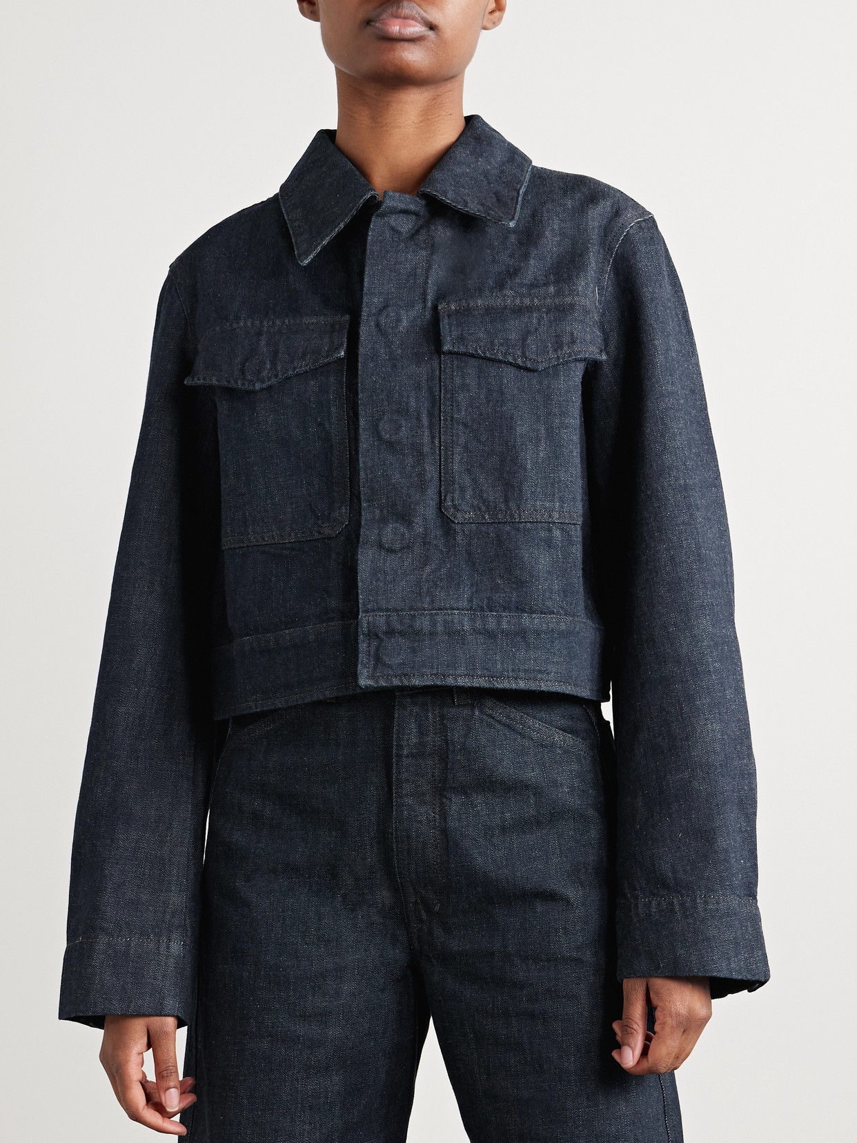 Lemaire Blue Two-pocket Cropped Denim Jacket In Blue