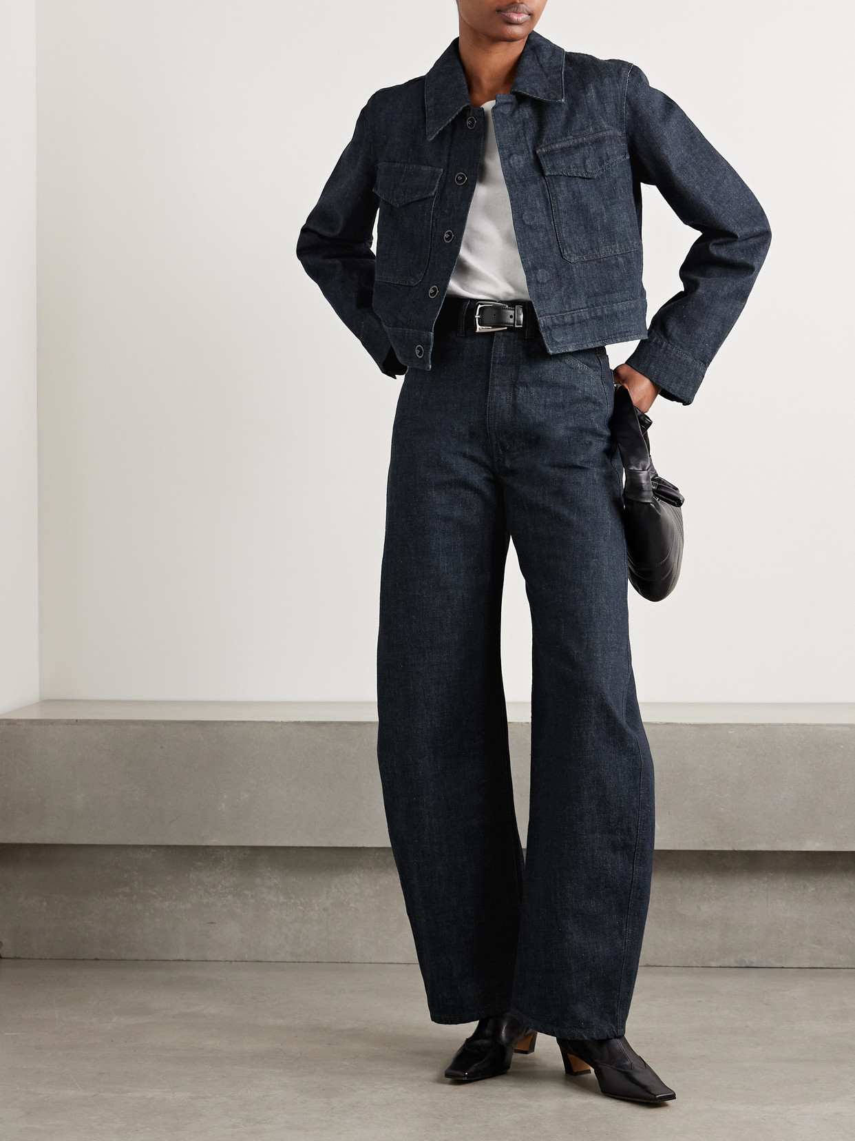 Lemaire Blue Two-pocket Cropped Denim Jacket In Blue