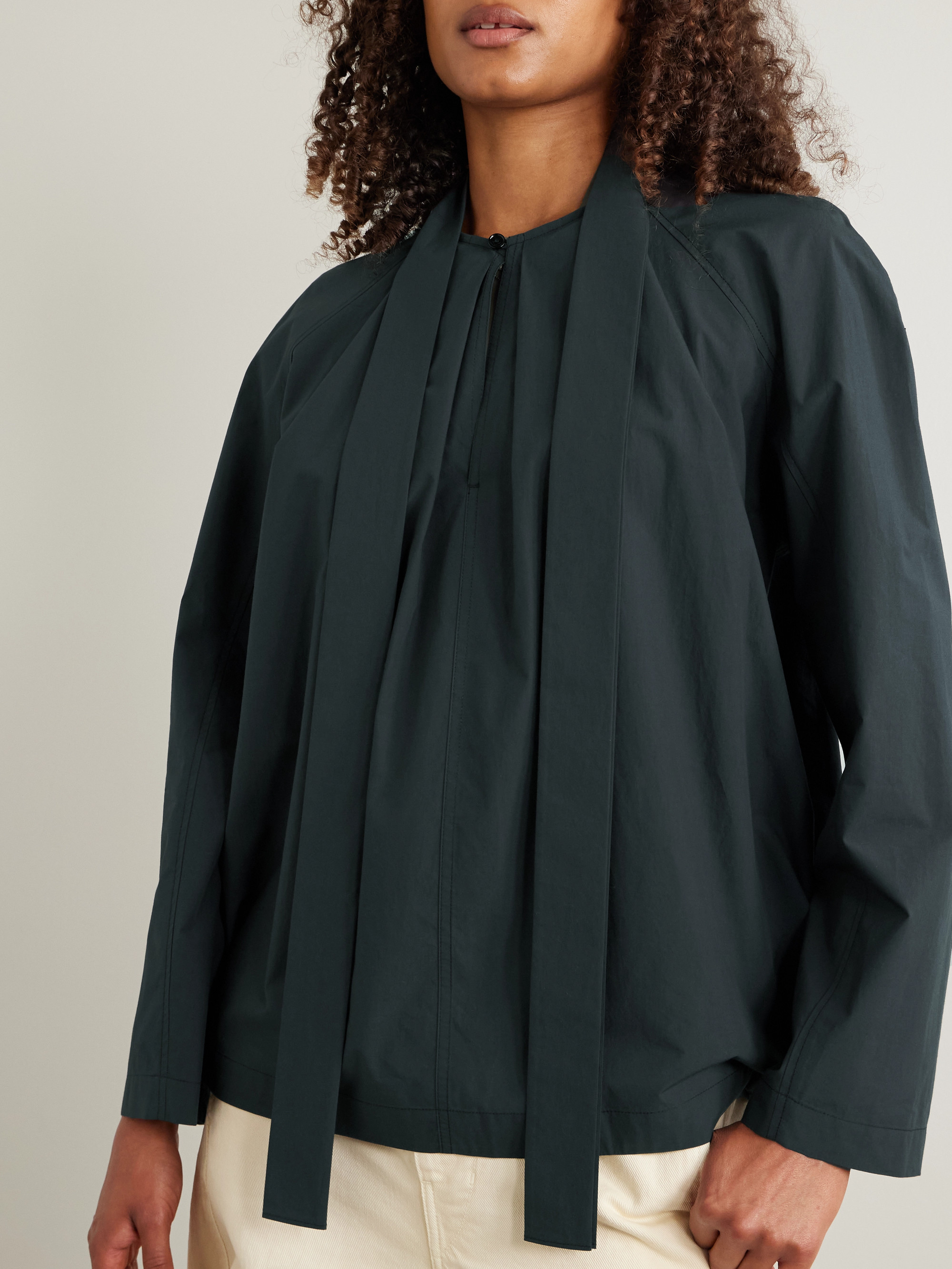 Lemaire - Ascot scarf-effect pleated washed cotton-poplin blouse | Plush, image size:2000x2667